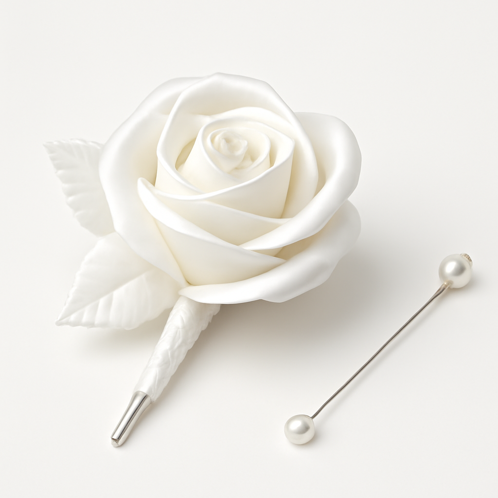 Elegant White Satin Corsage Pin