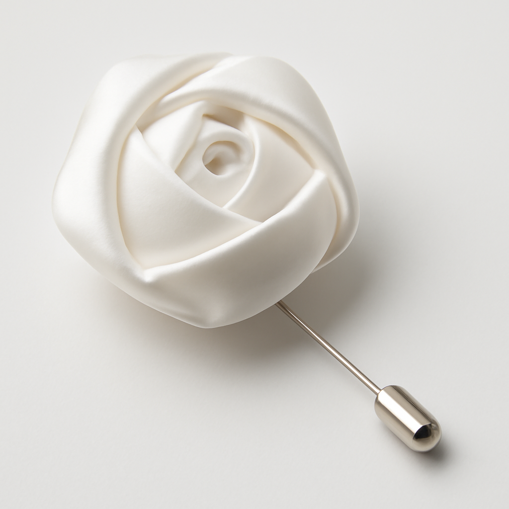 Elegant White Satin Corsage Pin alternate view