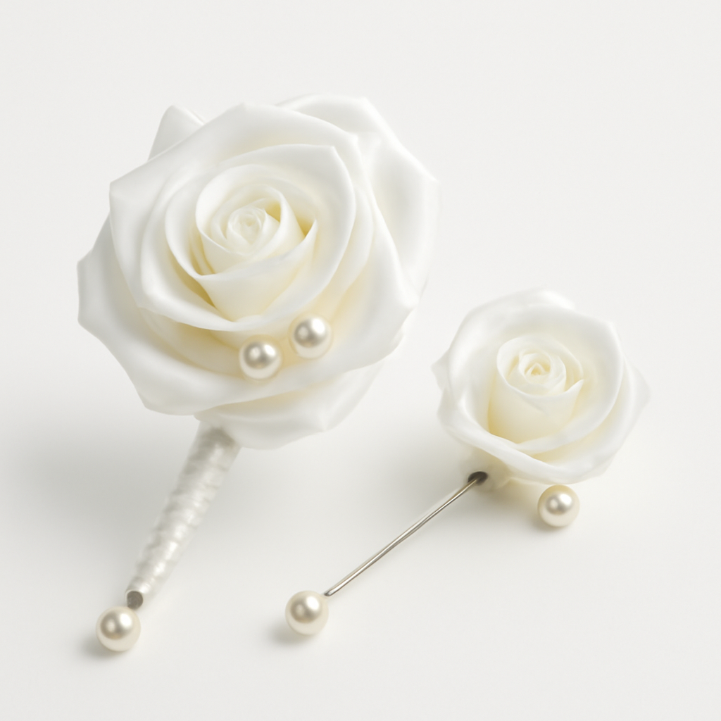 Elegant White Satin Corsage Pin